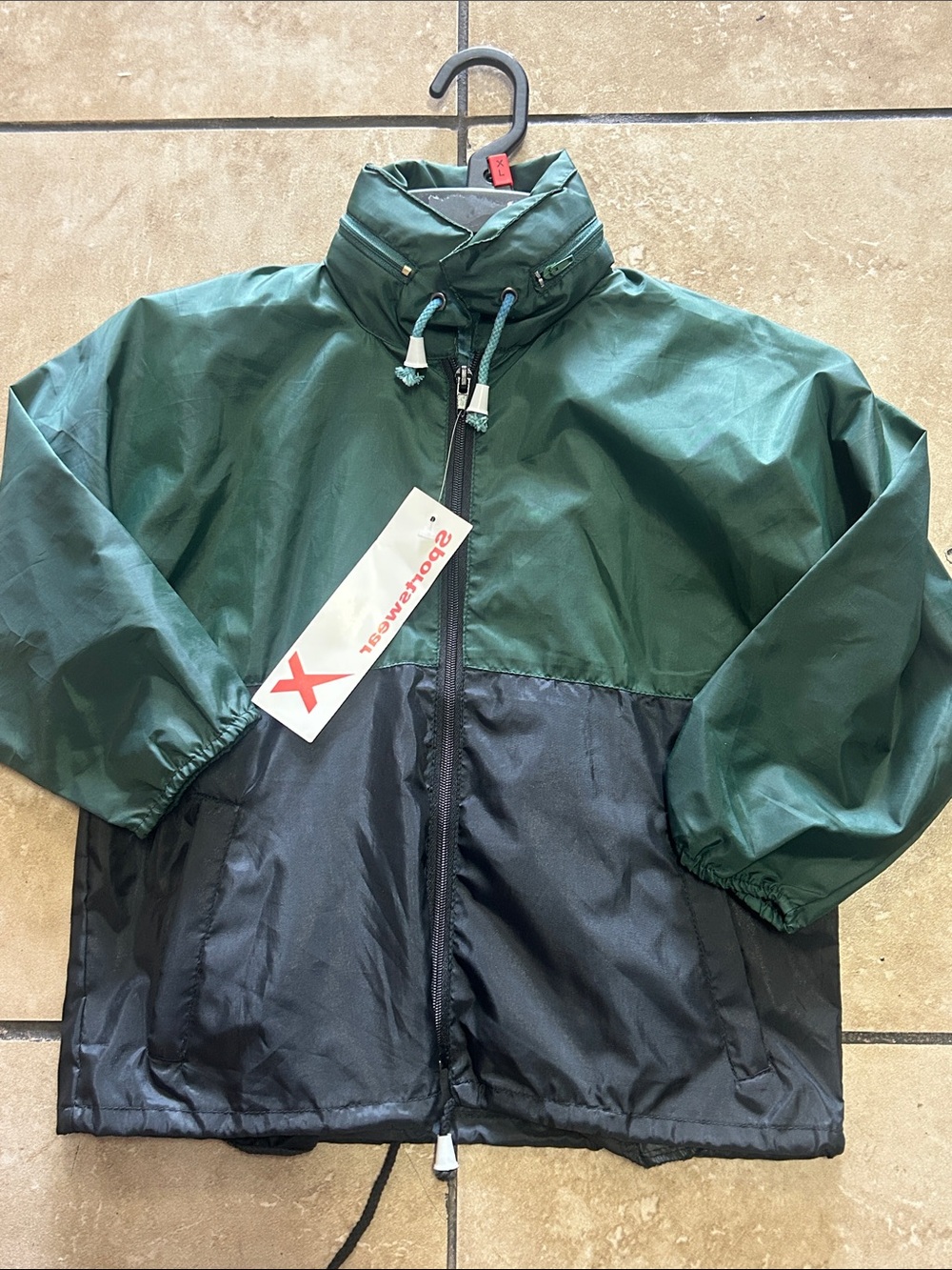 Two-Tone Green and Black Windbreaker Jacket